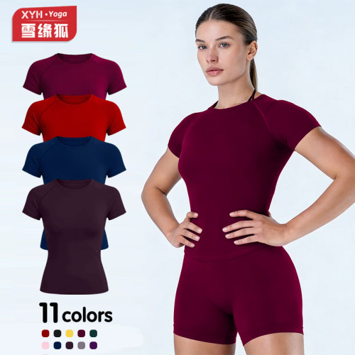 dyfne short-sleeved yoga top for women, matte nylon yoga T-shirt, waist-cinching, slimming, figure-flattering sports short-sleeved top