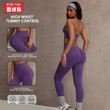 Cross-border sports yoga wear fitness workout set for women, including a deep V sports bra with straps and tummy control, butt-lifting yoga pants