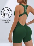 Spring/Summer Seamless Yoga Jumpsuit for Women, Cross-back Design for Beautiful Back and Butt Lift, Outdoor Running Fitness Sports Jumpsuit Shorts