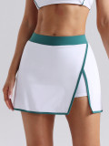 Two-tone faux two-piece sports yoga skirt for women, tennis anti-exposure hip-hugging A-line skirt, quick-dry running fitness shorts