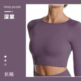 European and American cross-border quick-dry yoga long-sleeve top, ribbed plus-size sports fitness underwear, tight-fitting yoga top for women
