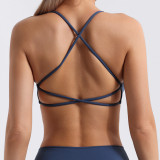 Cross-strap backless sports bra for women, with a nude feel, halter neck, with chest pads, suitable for cross-border yoga and fitness, tight-fitting sports bra