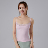 Cross-border sexy lace camisole for women, suitable for yoga, as an inner layer or outerwear, sleeveless fitness top with a beautiful back design