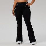 European and American plus-size high-waisted tummy control color-block yoga bell-bottom pants for women, casual outdoor wear, fitness butt-lifting bell-bottom long pants