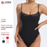European and American cross-border nude-feel lace-trimmed bodysuit, skin-friendly, breathable, tight-fitting inner tank top with double-layer straps, shapewear