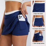 New cross-border product: High-waisted color-block ribbed faux two-piece short skirt for women, with a nude feel, anti-exposure, suitable for fitness, sports, and tennis