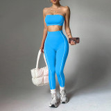 Cross-border TK popular yoga outfit for women, color-blocked bustier top, peach butt slim-fit long pants, fitness sportswear
