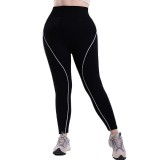 Popular color-blocked high-waisted ribbed plus-size yoga pants for women, suitable for running and fitness, with peach butt shaping and slim fit