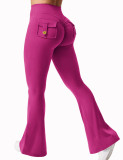 Cross-border workwear pocket yoga pants for women, flared pants, butt-lifting sports tight fitness pants, micro-flared yoga pants
