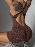 Popular seamless yoga jumpsuit with removable chest pads, cross straps, and leopard print
