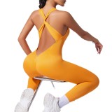 Cross-back yoga jumpsuit for women, tight-fitting V-neck, butt-lifting, quick-dry fitness wear, running sports jumpsuit