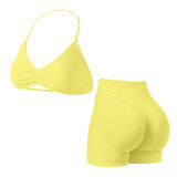yoga sportswear set for women, camisole with beautiful back design, sports bra and shorts, outdoor fitness outfit set