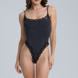 European and American cross-border one-piece shapewear with adjustable shoulder straps, slimming black lace polka dot bodysuit