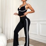 New cross-border best-selling black and white contrast bra, flared long pants, quick-dry pants, fashionable and suitable for daily outings and yoga wear