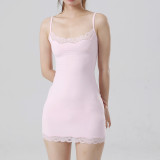Cross-border pure desire sexy lace-trimmed camisole dress, summer sleeveless tank dress, high-elastic slim-fit bodycon dress