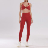 Nude-feel cross-strap backless sports bra and long pants set for women, two-piece yoga outfit with peach butt effect and sexy leggings
