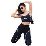 Cross-border TK popular yoga outfit for women, color-blocking sports vest, peach butt slim-fit long pants, fitness sportswear