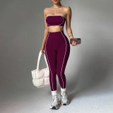 Cross-border TK popular yoga outfit for women, color-blocked bustier top, peach butt slim-fit long pants, fitness sportswear