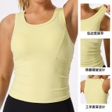 Cross-border quick-dry sports bra with fixed chest pads, yoga tank top for outer wear, elastic ruched slim-fit fitness sports tank top