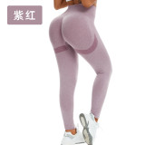 European and American in-stock cross-border high-waisted butt-lifting smiley face knitted ruched tight peach sports fitness yoga pants