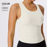 Cross-border quick-dry sports bra with fixed chest pads, yoga tank top for outer wear, elastic ruched slim-fit fitness sports tank top