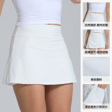 Summer high-waisted white skirt, sun-protective, breathable, anti-exposure, outdoor fitness short skirt, faux two-piece sports tennis skirt