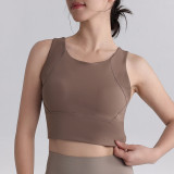 Pilates sports bra for women, shockproof high-intensity fitness bra, long style, suitable for outerwear, yoga tank top with integrated chest pads