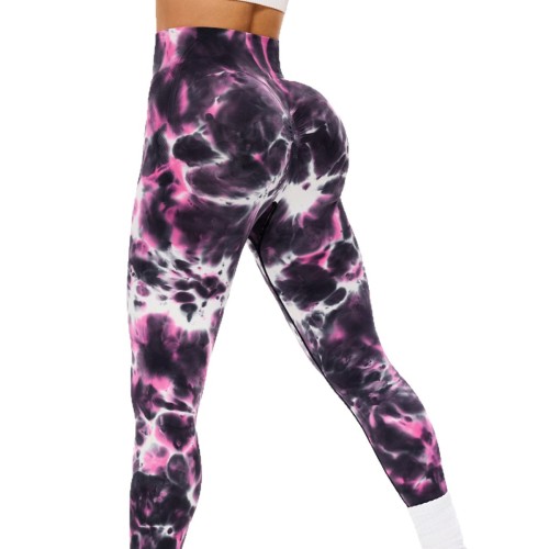 Cross-border tie-dye yoga pants for women, high-waisted, tight-fitting, quick-dry, sports leggings, peach butt-lifting, running, fitness, compression pants