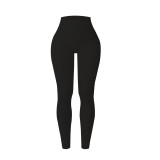European-style seamless ribbed sports yoga pants for women, high-waisted tight leggings with peach butt and tummy control