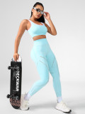 Manufacturer's seamless yoga set for women: sports bra, tight-fitting fitness yoga pants, butt-lifting leggings, peach butt, solid color