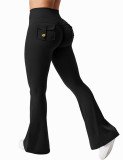 Cross-border workwear pocket yoga pants for women, flared pants, butt-lifting sports tight fitness pants, micro-flared yoga pants