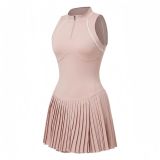 Cross-border women's tennis dress with half-zip and long sleeves, slimming tennis dress, stunning badminton skirt and pants set