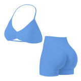 yoga sportswear set for women, camisole with beautiful back design, sports bra and shorts, outdoor fitness outfit set