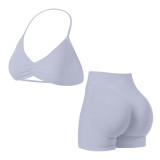 yoga sportswear set for women, camisole with beautiful back design, sports bra and shorts, outdoor fitness outfit set