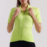 Summer fitness sports yoga cycling short-sleeve women's zip-up stand-up collar breathable quick-dry compression tight-fitting T-shirt with pockets