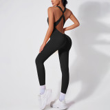 Cross-back yoga jumpsuit for women, tight-fitting V-neck, butt-lifting, quick-dry fitness wear, running sports jumpsuit