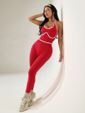 TK color-blocking sports yoga jumpsuit for women, suitable for outdoor running, slim-fit peach butt fitness jumpsuit
