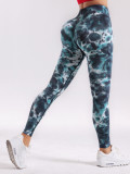 Cross-border tie-dye yoga pants for women, high-waisted, tight-fitting, quick-dry, sports leggings, peach butt-lifting, running, fitness, compression pants