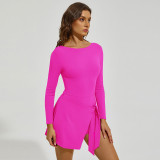 Cross-border sun protection long-sleeve tennis sports suit for women, anti-exposure two-piece long badminton outfit with tennis skirt