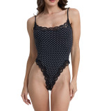 European and American cross-border one-piece shapewear with adjustable shoulder straps, slimming black lace polka dot bodysuit