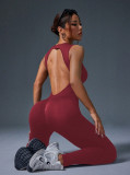 Cross-border fitness wear, seamless button-up butt-lifting yoga jumpsuit, outdoor sports sexy tight-fitting one-piece yoga outfit for women