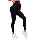 Cross-border maternity yoga pants, slim-fit high-waisted seamless maternity leggings, women's tight-fitting black sports maternity pants