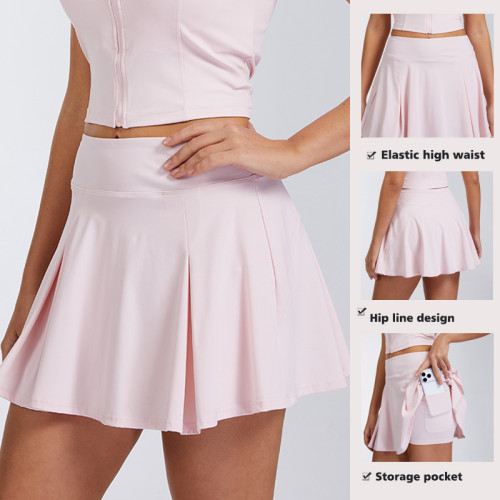 Cross-border Bare-feel Quick-dry Sports Skirt Outdoor Running Pocket Skirt Anti-exposure Breathable Butt-lifting Yoga Skirt