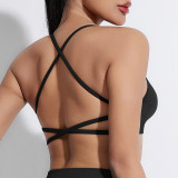 Cross-back sports bra for women, suitable for fitness and yoga, shockproof, quick-drying, seamless sports underwear for running