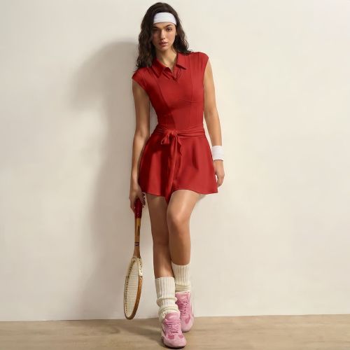 Cross-border European and American anti-exposure sports tennis dress with straps, sleeveless yoga dress, outdoor sports golf wear