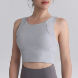 Pilates sports bra for women, shockproof high-intensity fitness bra, long style, suitable for outerwear, yoga tank top with integrated chest pads