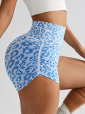 Cross-border Hot-Selling High-Waist Tummy-Control Leopard Print Yoga Shorts for Women, Butt-Lifting Tight-Fit Outdoor Running Peach Fitness Shorts