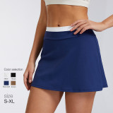 New cross-border product: High-waisted color-block ribbed faux two-piece short skirt for women, with a nude feel, anti-exposure, suitable for fitness, sports, and tennis