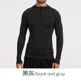 Cross-border seamless black half-zip long-sleeve sweatshirt for fitness training, base layer tight-fitting garment, outdoor zip-up sports shirt for men
