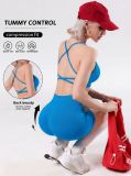 dfyne women's sports yoga set with cross-strap bra, tummy control and butt-lifting shorts, summer fitness workout set